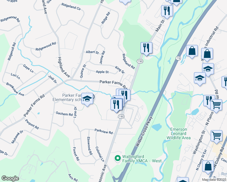 map of restaurants, bars, coffee shops, grocery stores, and more near 89 North Turnpike Road in Wallingford