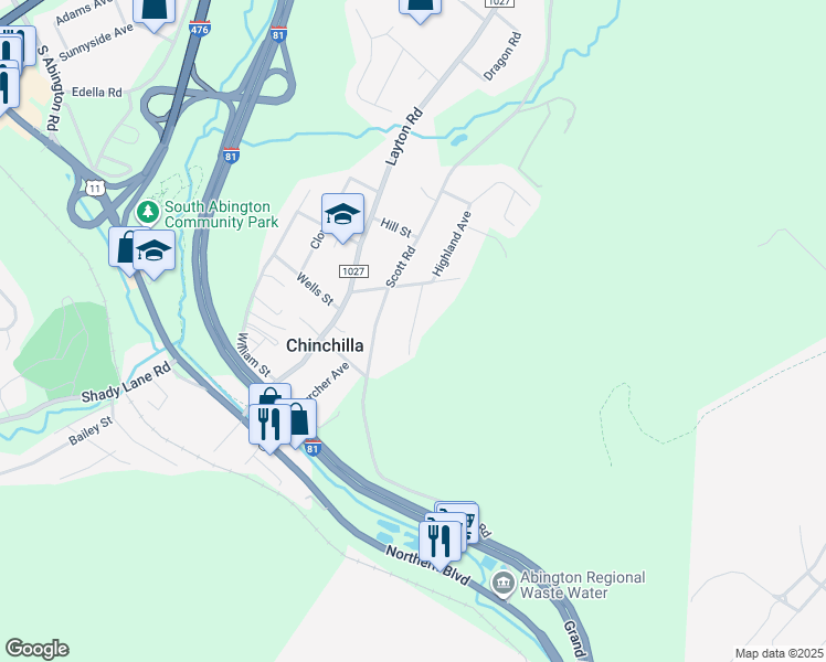 map of restaurants, bars, coffee shops, grocery stores, and more near 320 Highland Avenue in Lackawanna County