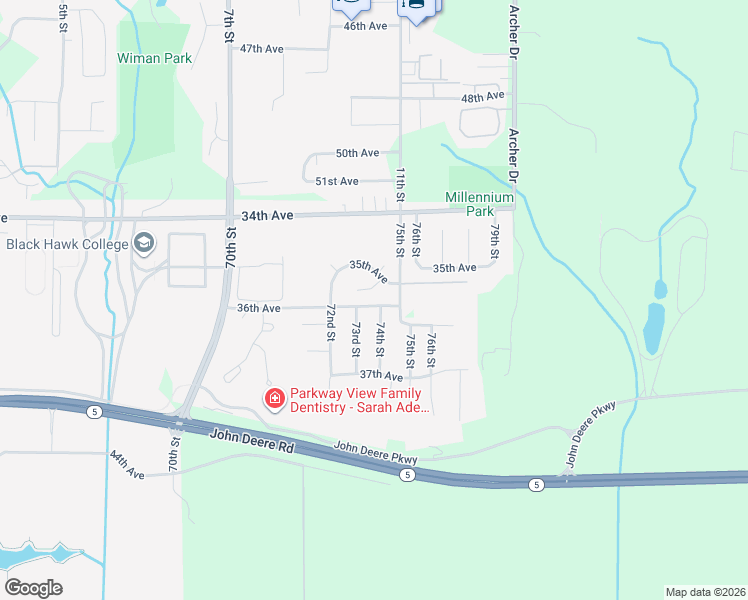 map of restaurants, bars, coffee shops, grocery stores, and more near 3603 74th Street in Moline