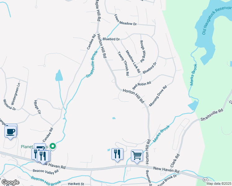 map of restaurants, bars, coffee shops, grocery stores, and more near 10 Jason Court in Naugatuck