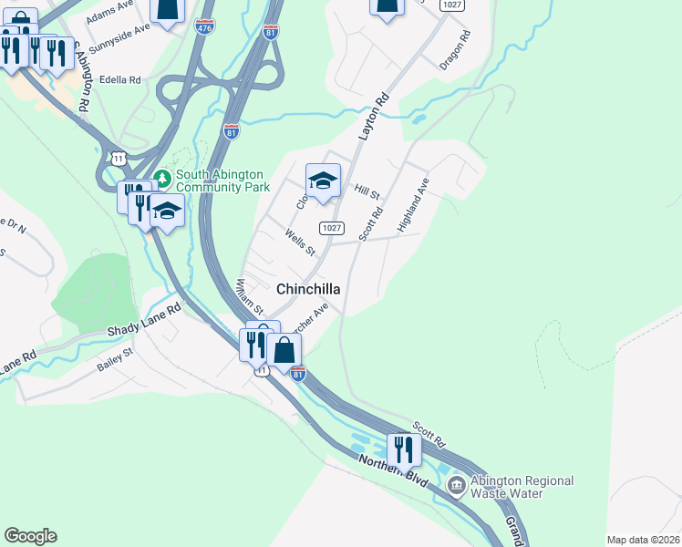 map of restaurants, bars, coffee shops, grocery stores, and more near 317 Scott Road in Clarks Summit