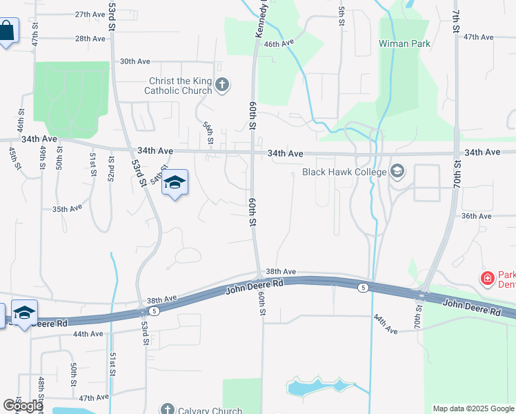 map of restaurants, bars, coffee shops, grocery stores, and more near 3524 60th Street in Moline