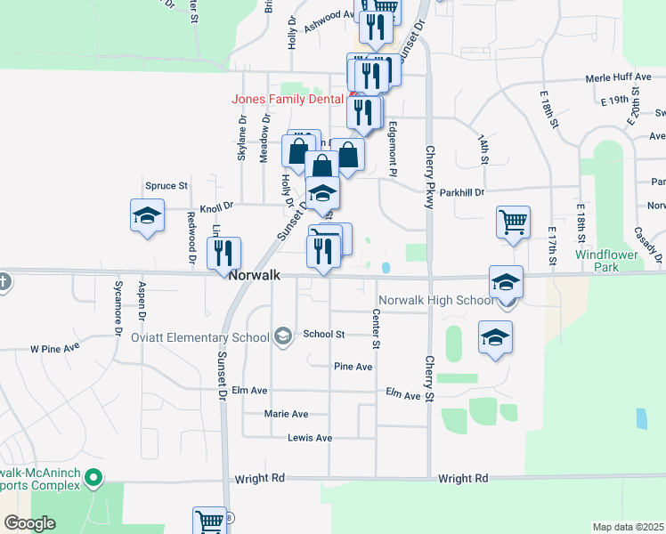 map of restaurants, bars, coffee shops, grocery stores, and more near 804 Main Street in Norwalk
