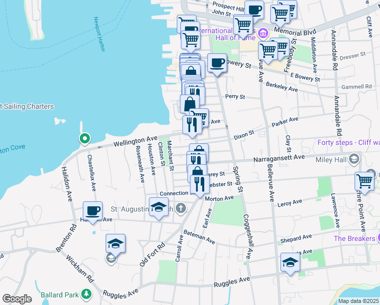 map of restaurants, bars, coffee shops, grocery stores, and more near 14 Grafton Street in Newport