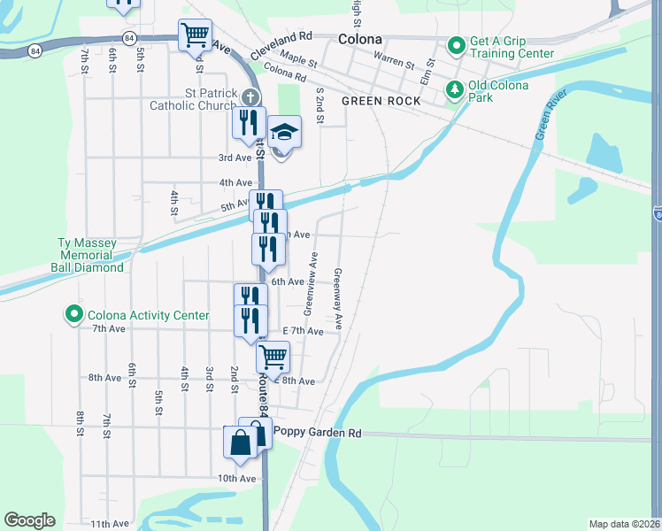 map of restaurants, bars, coffee shops, grocery stores, and more near 600 Greenway Avenue in Colona