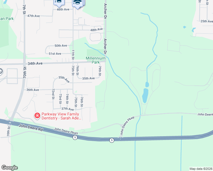 map of restaurants, bars, coffee shops, grocery stores, and more near 80th Street in Moline