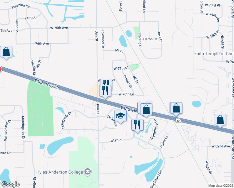 map of restaurants, bars, coffee shops, grocery stores, and more near 7830 Hanley St in Schererville