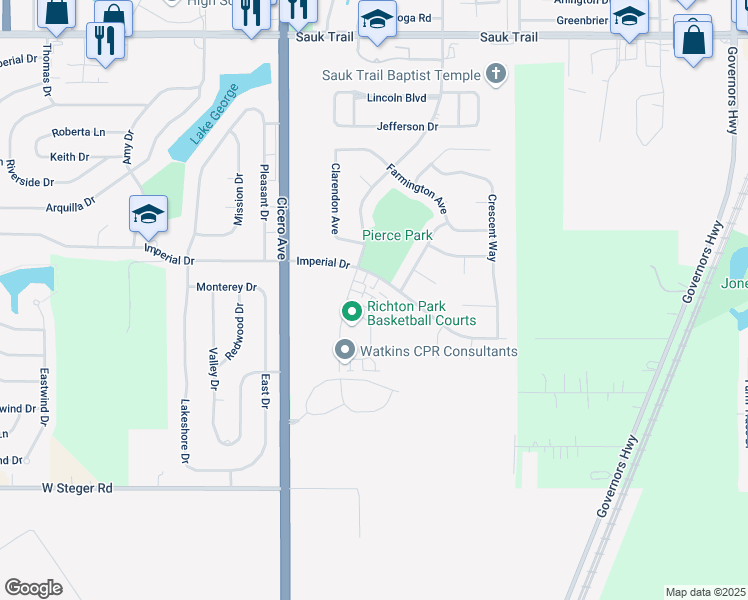 map of restaurants, bars, coffee shops, grocery stores, and more near 4559 Imperial Drive in Richton Park