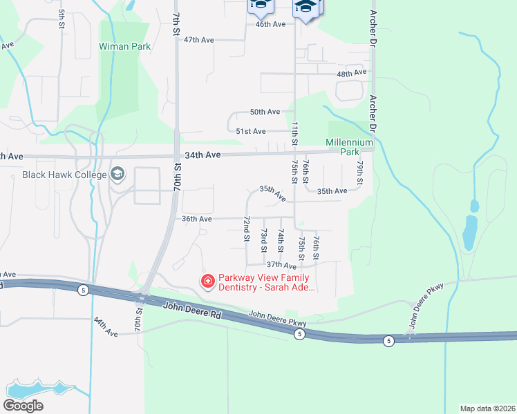 map of restaurants, bars, coffee shops, grocery stores, and more near 3502 72nd St in Moline