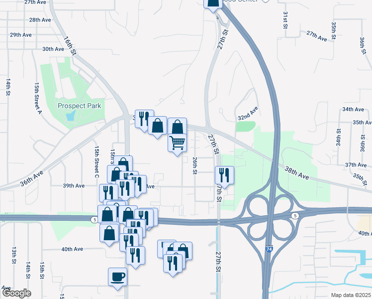 map of restaurants, bars, coffee shops, grocery stores, and more near 2200 36th Avenue in Moline