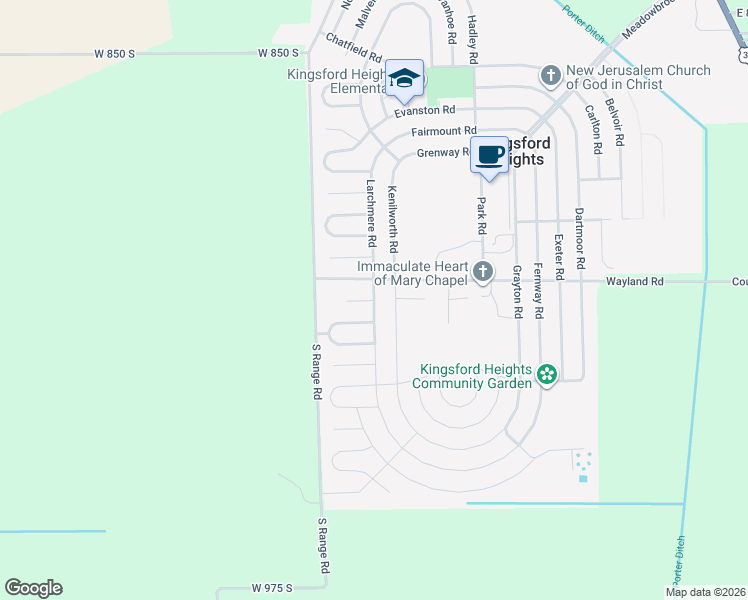 map of restaurants, bars, coffee shops, grocery stores, and more near Larchmere Road in Union Mills