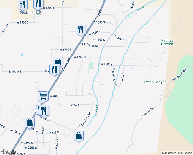 map of restaurants, bars, coffee shops, grocery stores, and more near 1848 100 West in Perry