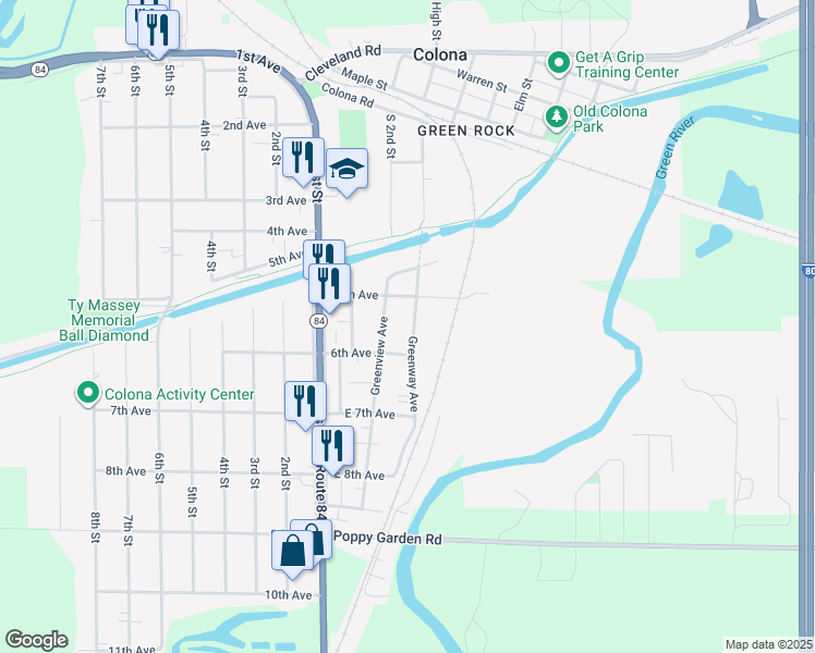 map of restaurants, bars, coffee shops, grocery stores, and more near 500-598 Greenway Ave in Colona