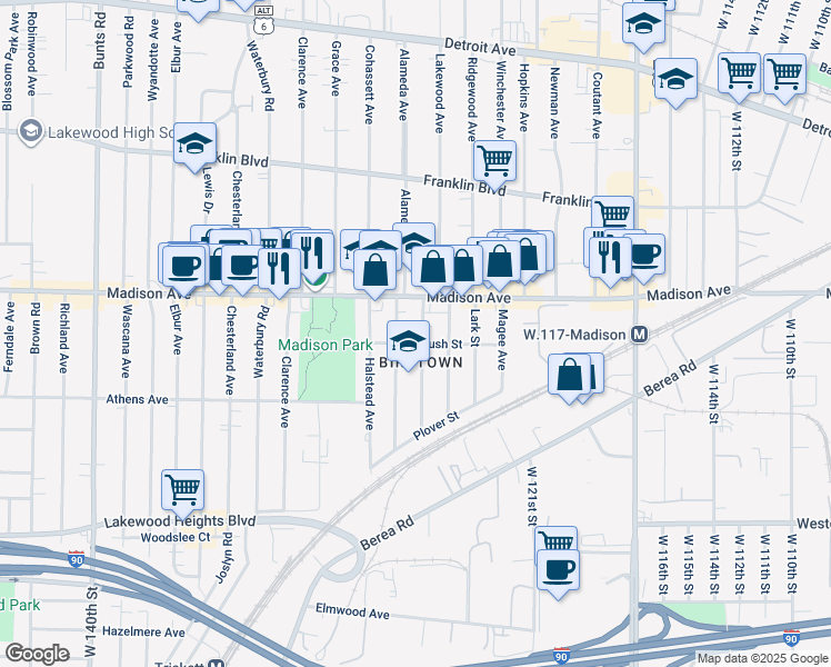 map of restaurants, bars, coffee shops, grocery stores, and more near 2014 Quail Street in Lakewood
