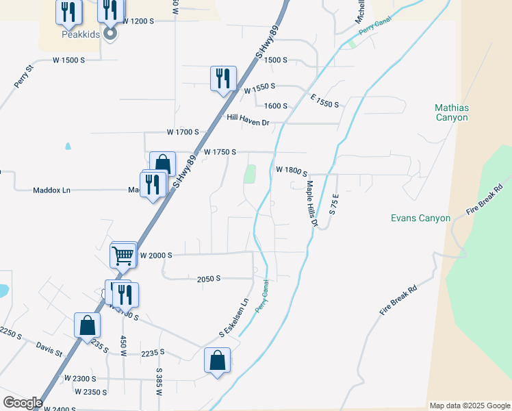 map of restaurants, bars, coffee shops, grocery stores, and more near 1848 100 West in Perry