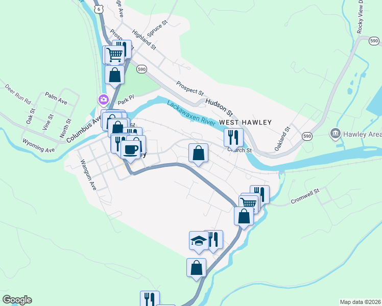 map of restaurants, bars, coffee shops, grocery stores, and more near 282 Academy Street in Hawley