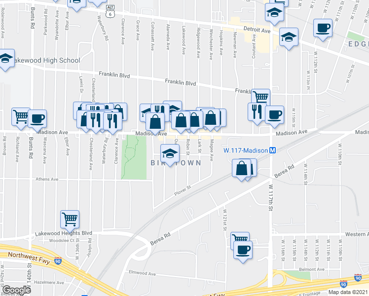 map of restaurants, bars, coffee shops, grocery stores, and more near 2014 Quail Street in Lakewood