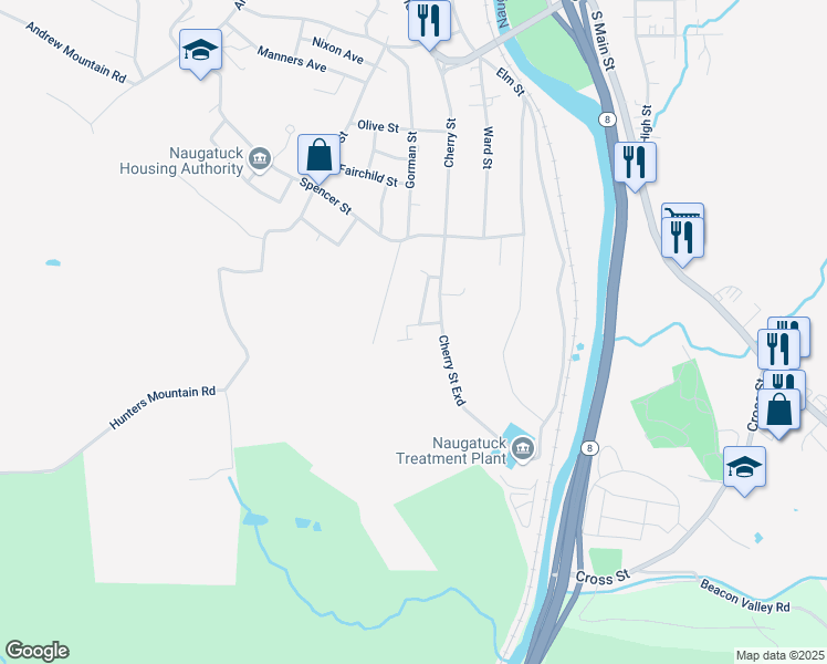 map of restaurants, bars, coffee shops, grocery stores, and more near 38 Ann Street in Naugatuck