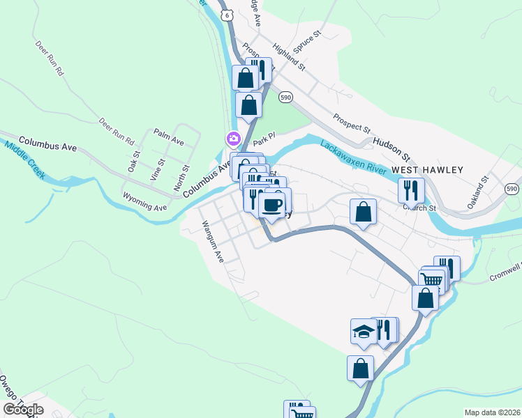 map of restaurants, bars, coffee shops, grocery stores, and more near 503 Keystone Street in Hawley
