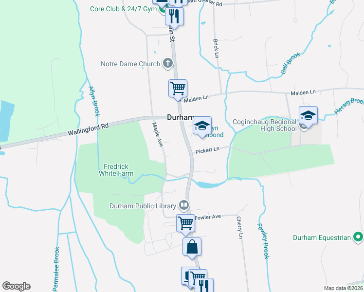 map of restaurants, bars, coffee shops, grocery stores, and more near 196 Main Street in Durham