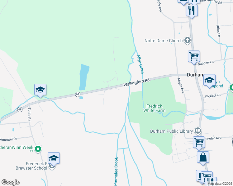 map of restaurants, bars, coffee shops, grocery stores, and more near 148 Wallingford Road in Durham