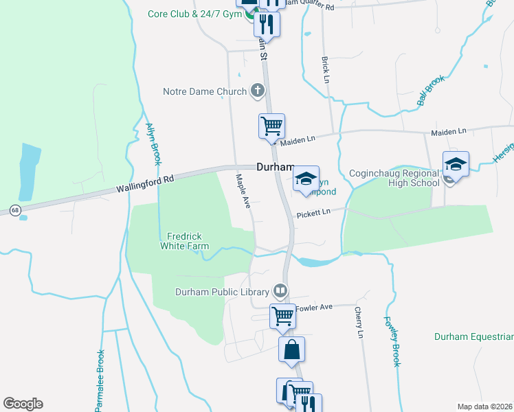 map of restaurants, bars, coffee shops, grocery stores, and more near 129 Maple Avenue in Durham