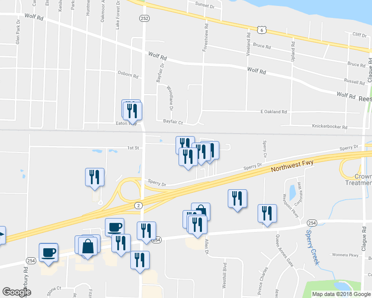 map of restaurants, bars, coffee shops, grocery stores, and more near 25052 Sperry Drive in Westlake