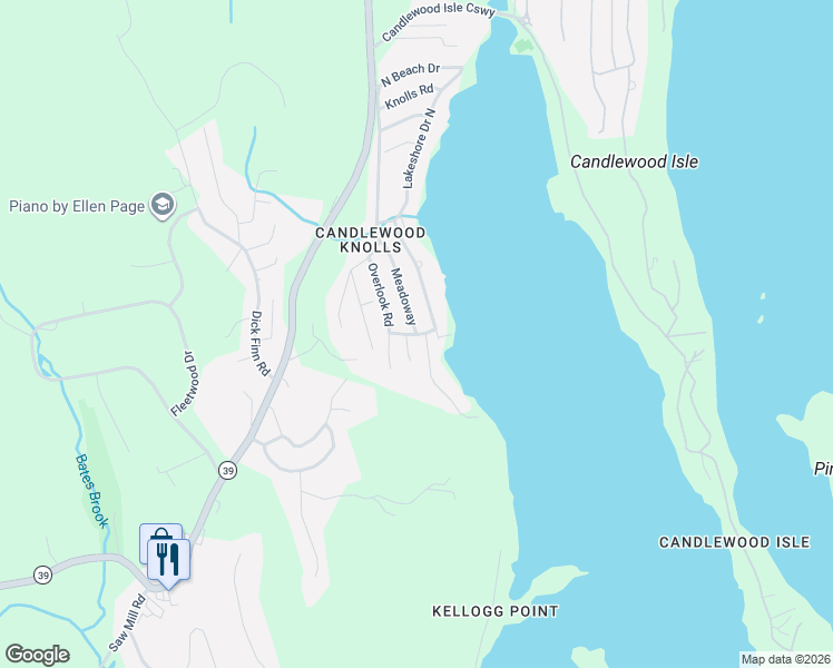 map of restaurants, bars, coffee shops, grocery stores, and more near 2 Ridgeway in New Fairfield
