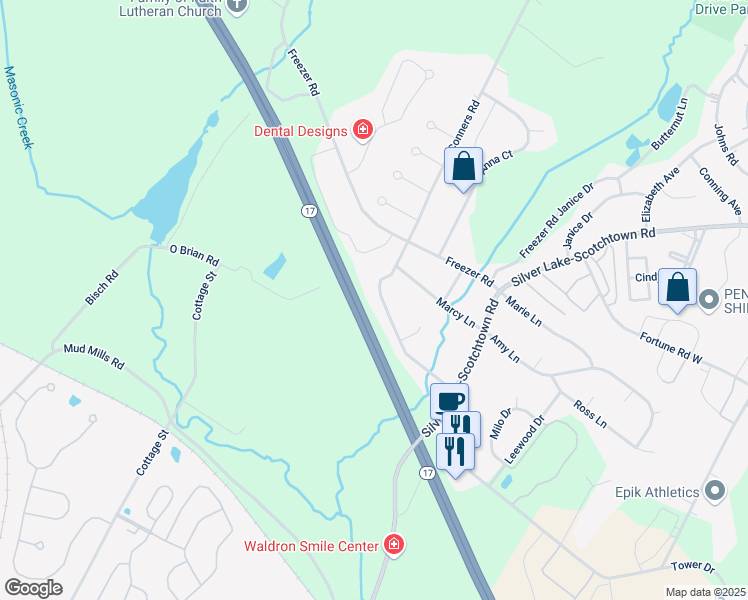 map of restaurants, bars, coffee shops, grocery stores, and more near 23 Tammy Drive in Middletown