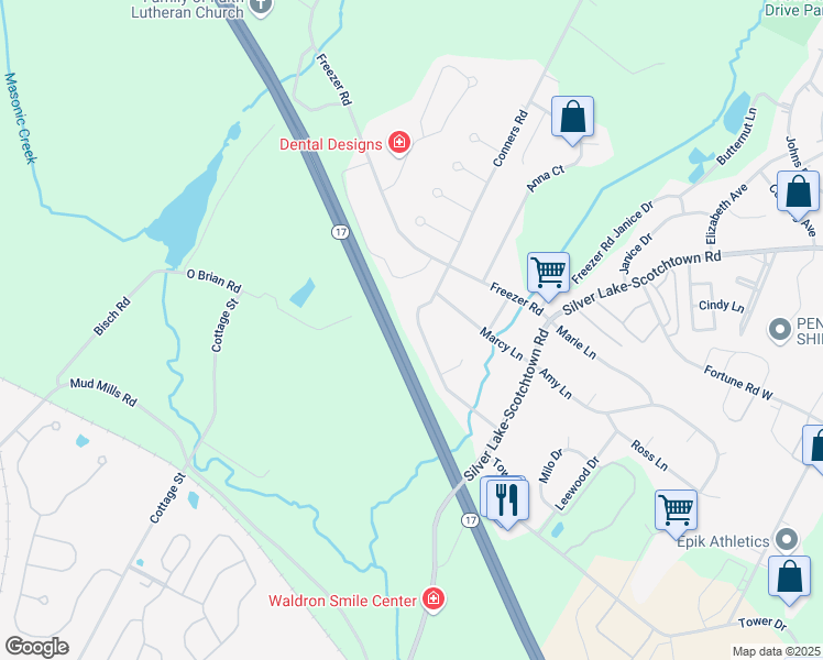 map of restaurants, bars, coffee shops, grocery stores, and more near 23 Tammy Drive in Middletown