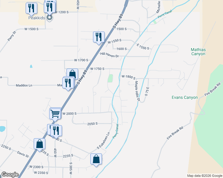 map of restaurants, bars, coffee shops, grocery stores, and more near in Perry