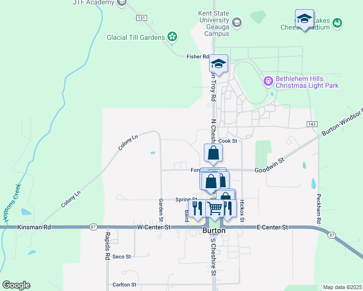 map of restaurants, bars, coffee shops, grocery stores, and more near 13745 Ford Lane in Burton