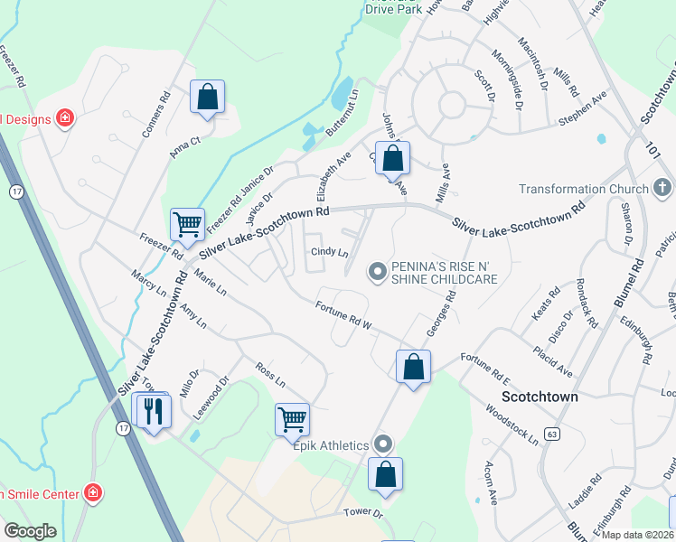 map of restaurants, bars, coffee shops, grocery stores, and more near 108 Patio Road in Middletown