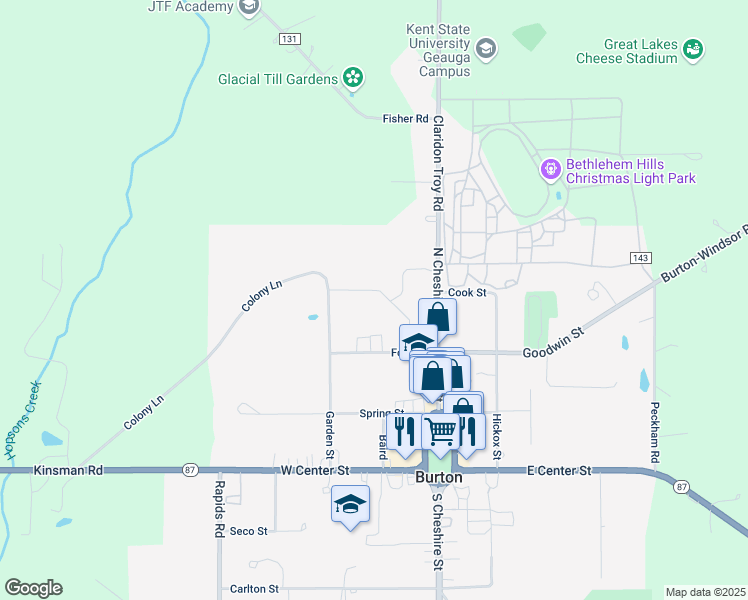 map of restaurants, bars, coffee shops, grocery stores, and more near 13745 Ford Lane in Burton