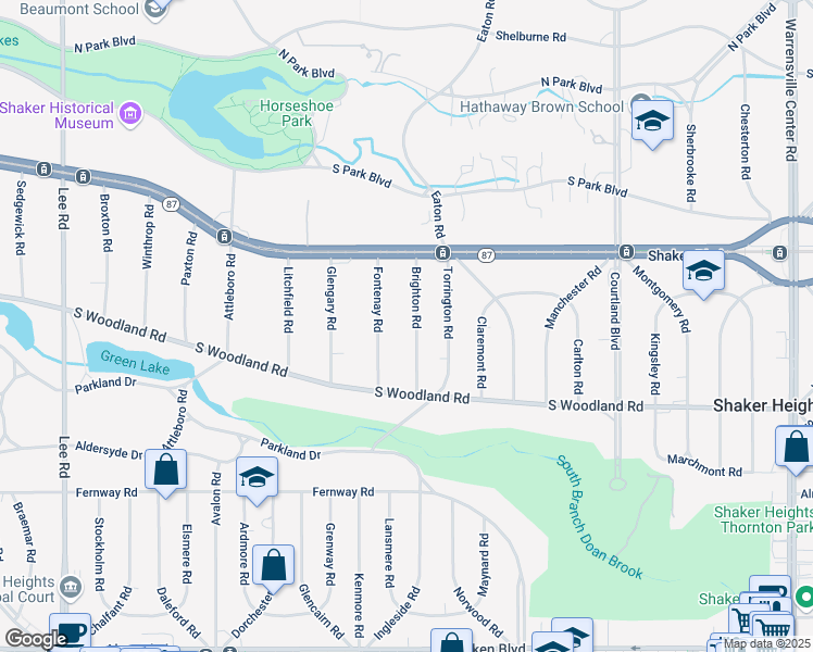 map of restaurants, bars, coffee shops, grocery stores, and more near 2935 Fontenay Road in Shaker Heights