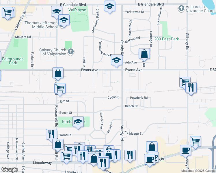 map of restaurants, bars, coffee shops, grocery stores, and more near 1803 Regent St in Valparaiso