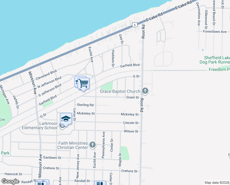 map of restaurants, bars, coffee shops, grocery stores, and more near 708 Blossom Drive in Lorain