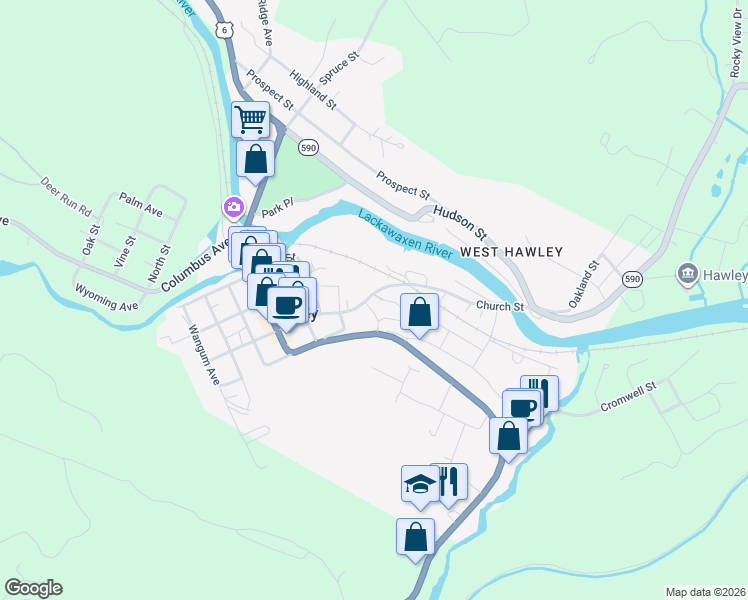 map of restaurants, bars, coffee shops, grocery stores, and more near 100-282 Academy Street in Hawley