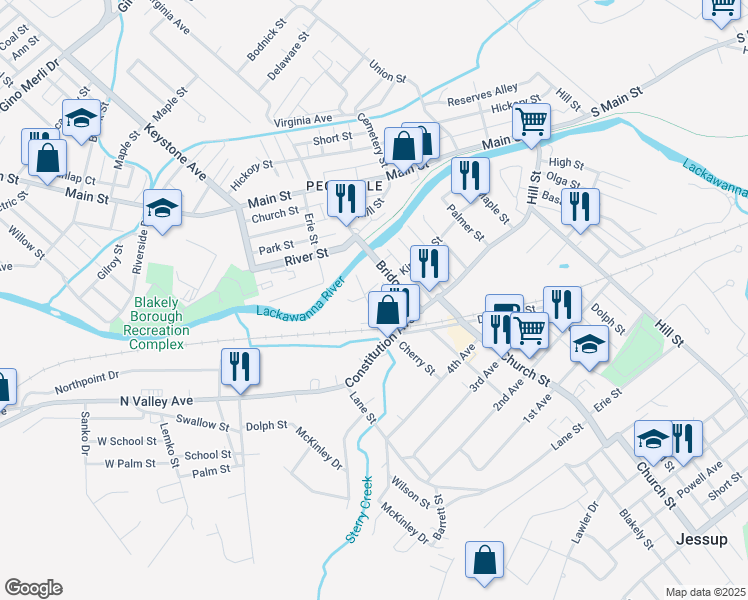 map of restaurants, bars, coffee shops, grocery stores, and more near 236 Morgan Street in Jessup
