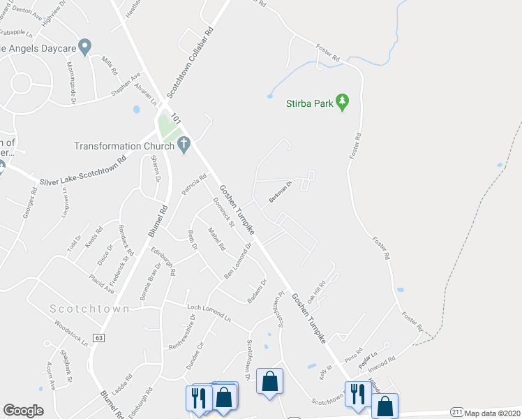 map of restaurants, bars, coffee shops, grocery stores, and more near 167 Berkman Drive in Scotchtown