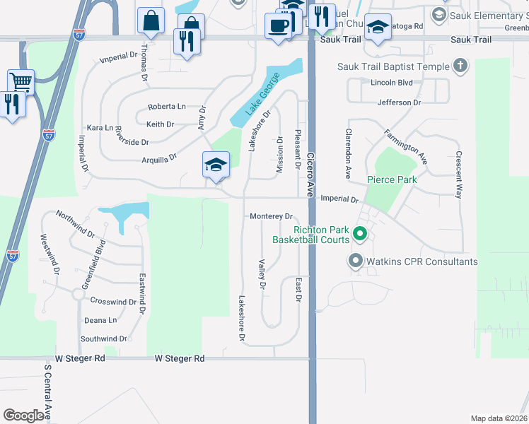 map of restaurants, bars, coffee shops, grocery stores, and more near 4912 Monterey Drive in Richton Park