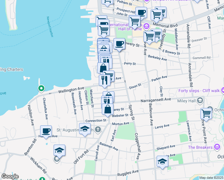 map of restaurants, bars, coffee shops, grocery stores, and more near 26 Dixon Street in Newport