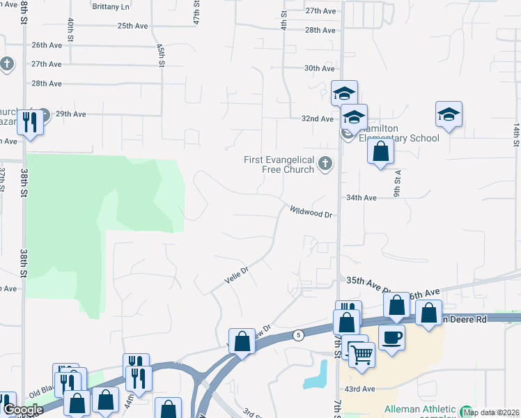 map of restaurants, bars, coffee shops, grocery stores, and more near 3 Wilderness Ct in Moline