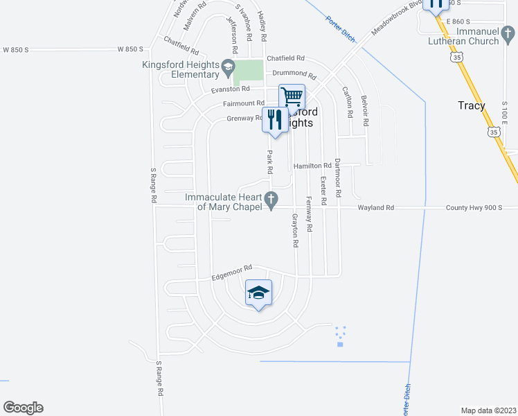 map of restaurants, bars, coffee shops, grocery stores, and more near in Kingsford Heights