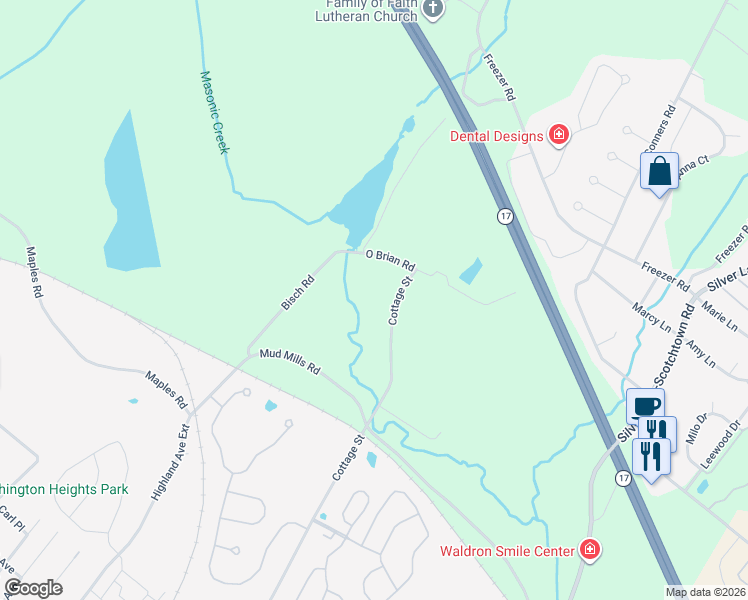 map of restaurants, bars, coffee shops, grocery stores, and more near 33 O Brian Road in Middletown
