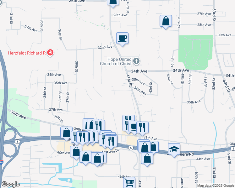 map of restaurants, bars, coffee shops, grocery stores, and more near 4034 36th Avenue Court in Moline