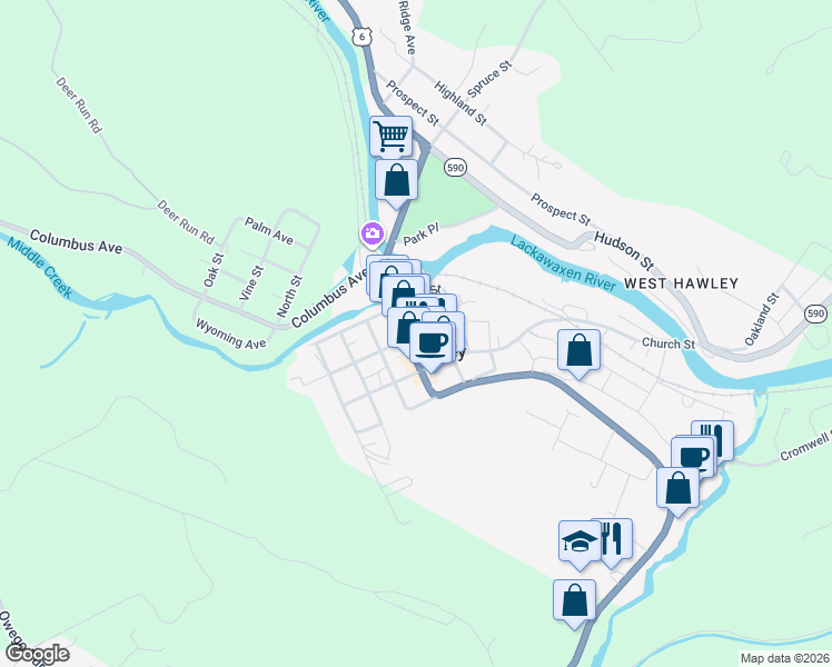 map of restaurants, bars, coffee shops, grocery stores, and more near 503 Keystone Street in Hawley