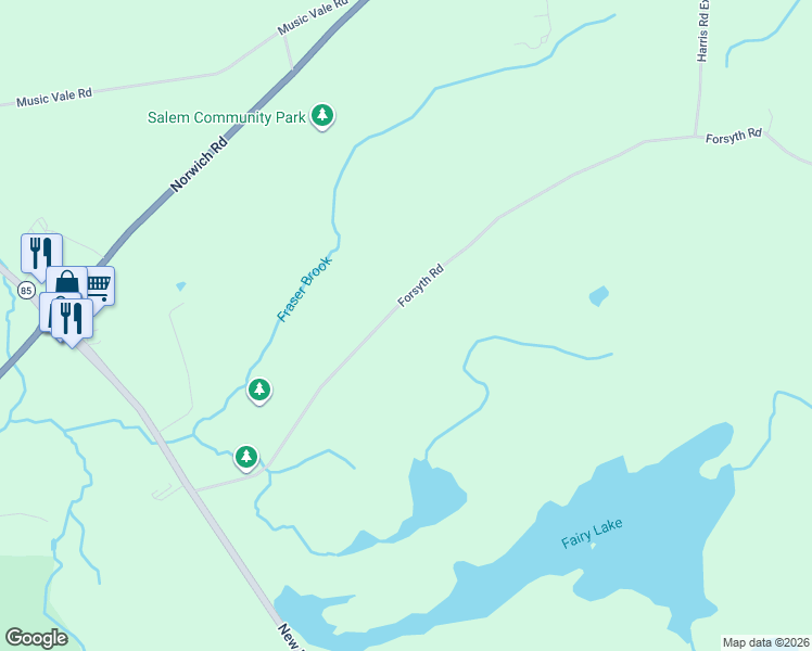 map of restaurants, bars, coffee shops, grocery stores, and more near 127 Forsyth Road in Salem