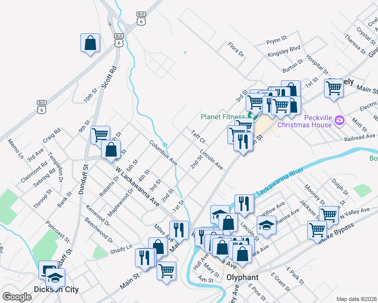 map of restaurants, bars, coffee shops, grocery stores, and more near 330 3rd Street in Blakely