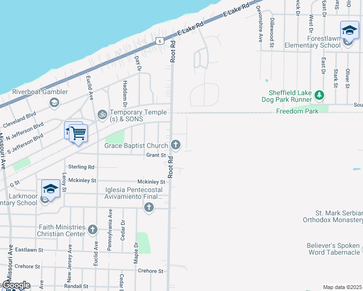 map of restaurants, bars, coffee shops, grocery stores, and more near 3530 Pin Oak Drive in Lorain